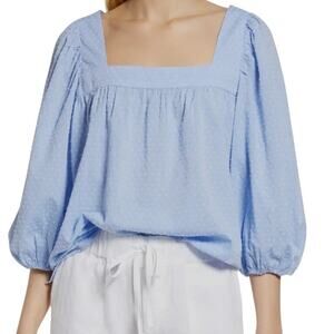 Caslon small square neck popover puff balloon sleeve 3/4 sleeve blouse TB 3084